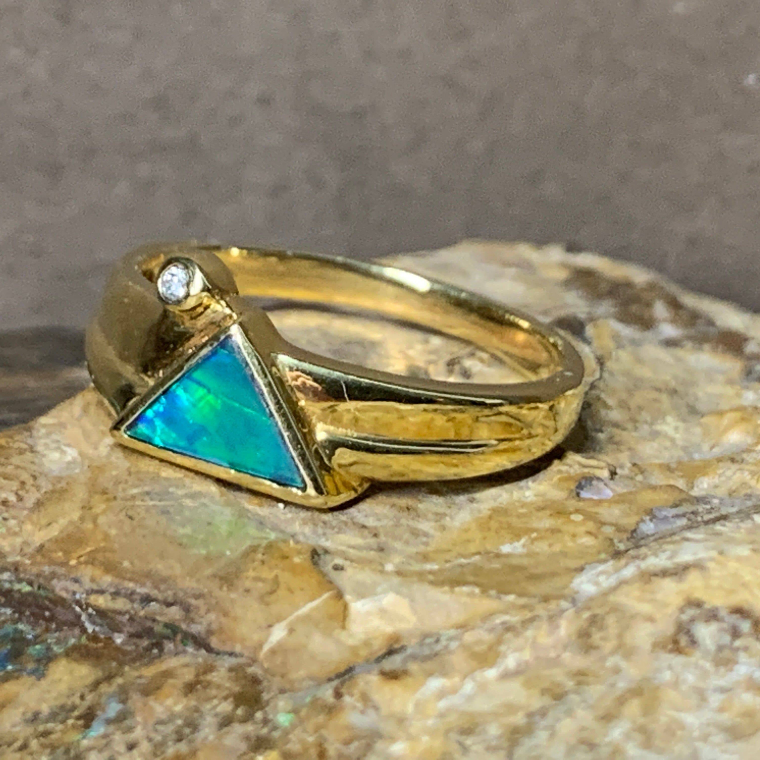 18kt Yellow Gold Opal inlay and diamond ring - Masterpiece Jewellery Opal & Gems Sydney Australia | Online Shop