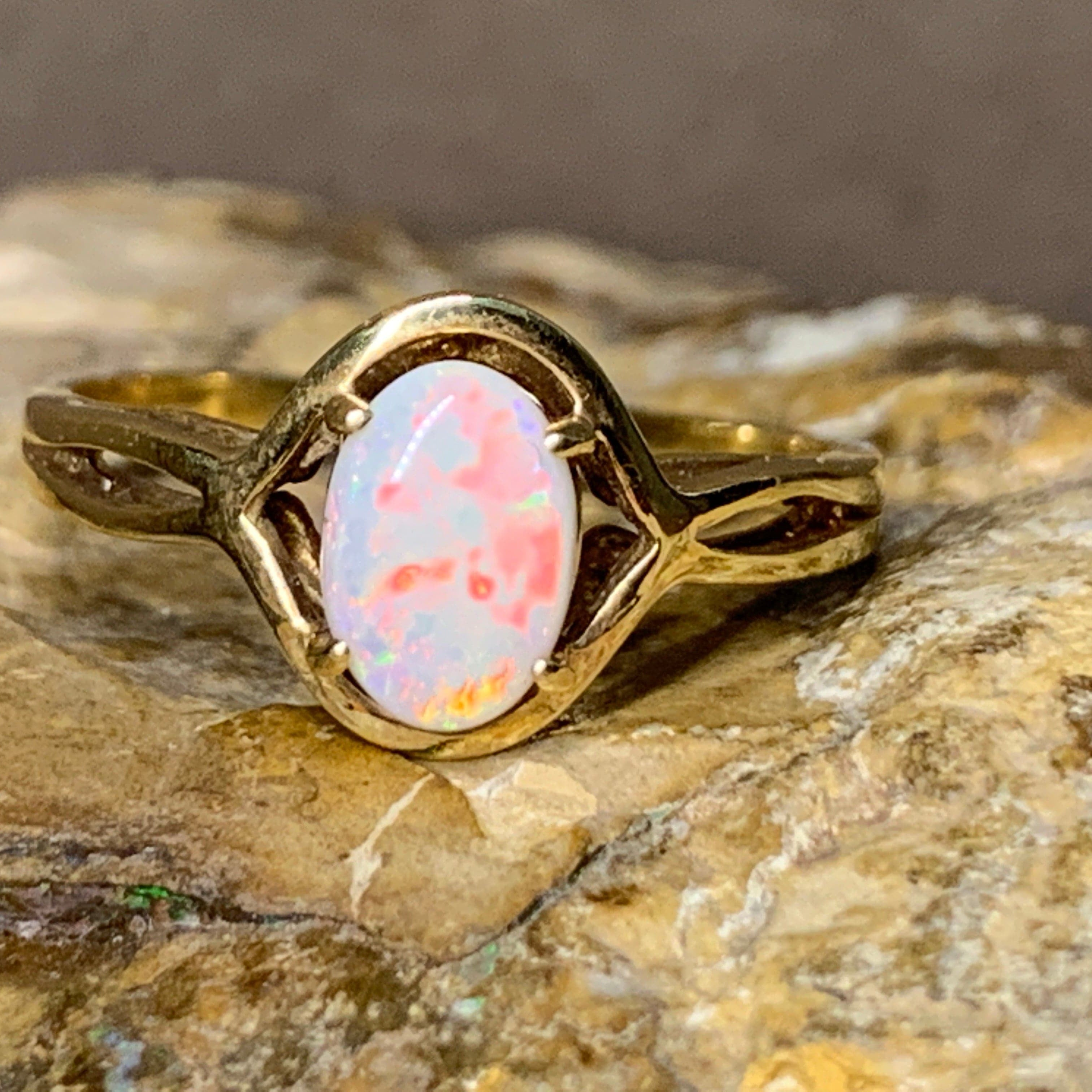 18kt Yellow Gold Solitaire White Opal Crystal ring - Masterpiece Jewellery Opal & Gems Sydney Australia | Online Shop