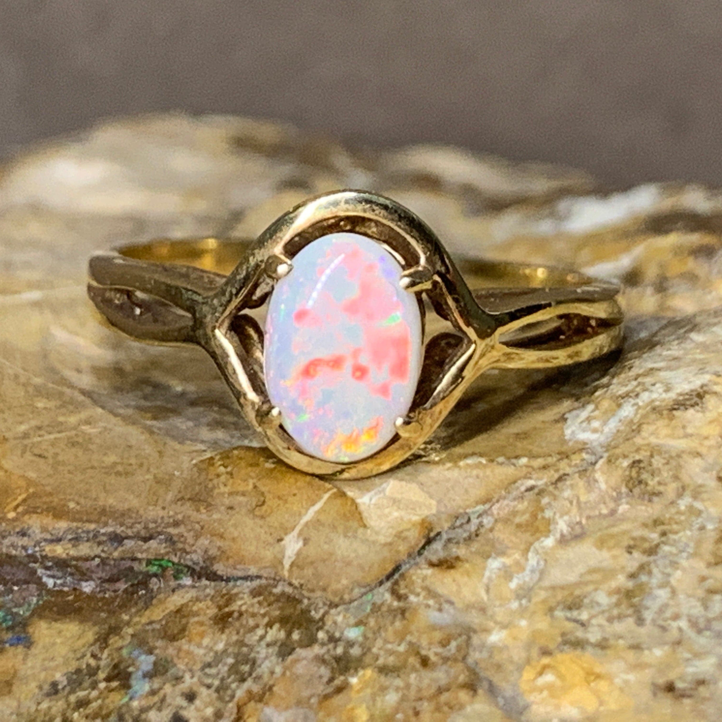 18kt Yellow Gold Solitaire White Opal Crystal ring - Masterpiece Jewellery Opal & Gems Sydney Australia | Online Shop