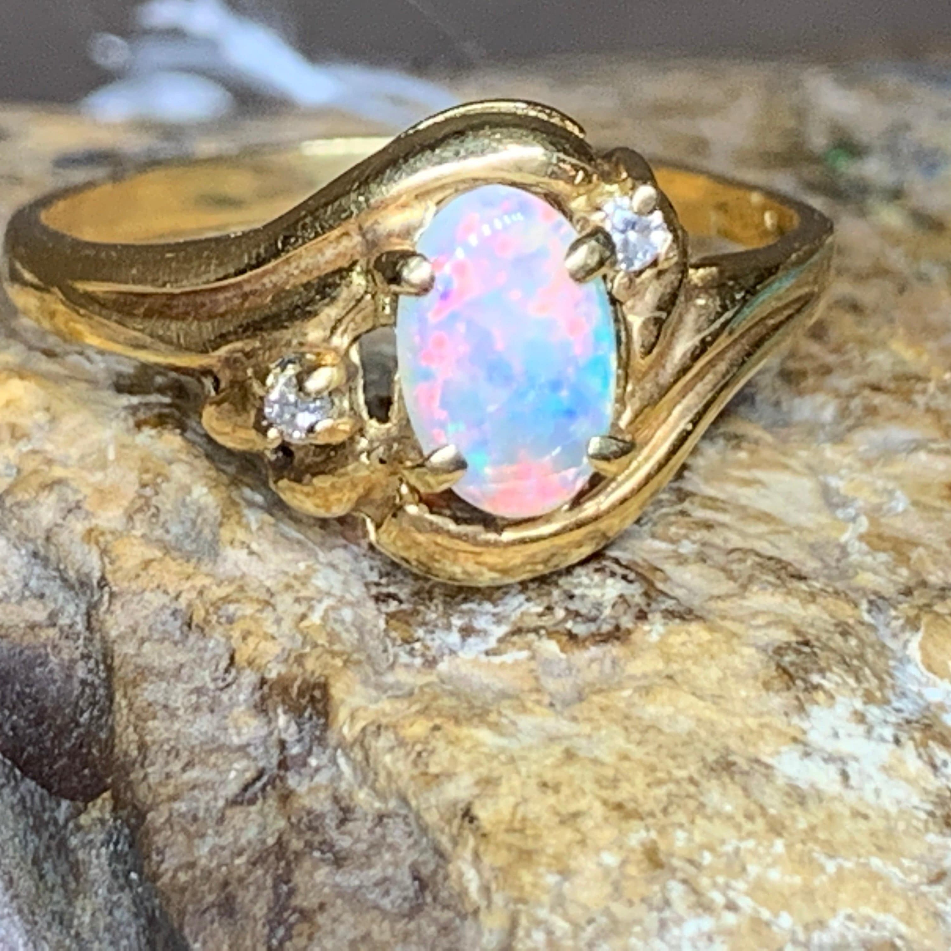 18kt Yellow Gold White Opal and Diamond ring - Masterpiece Jewellery Opal & Gems Sydney Australia | Online Shop