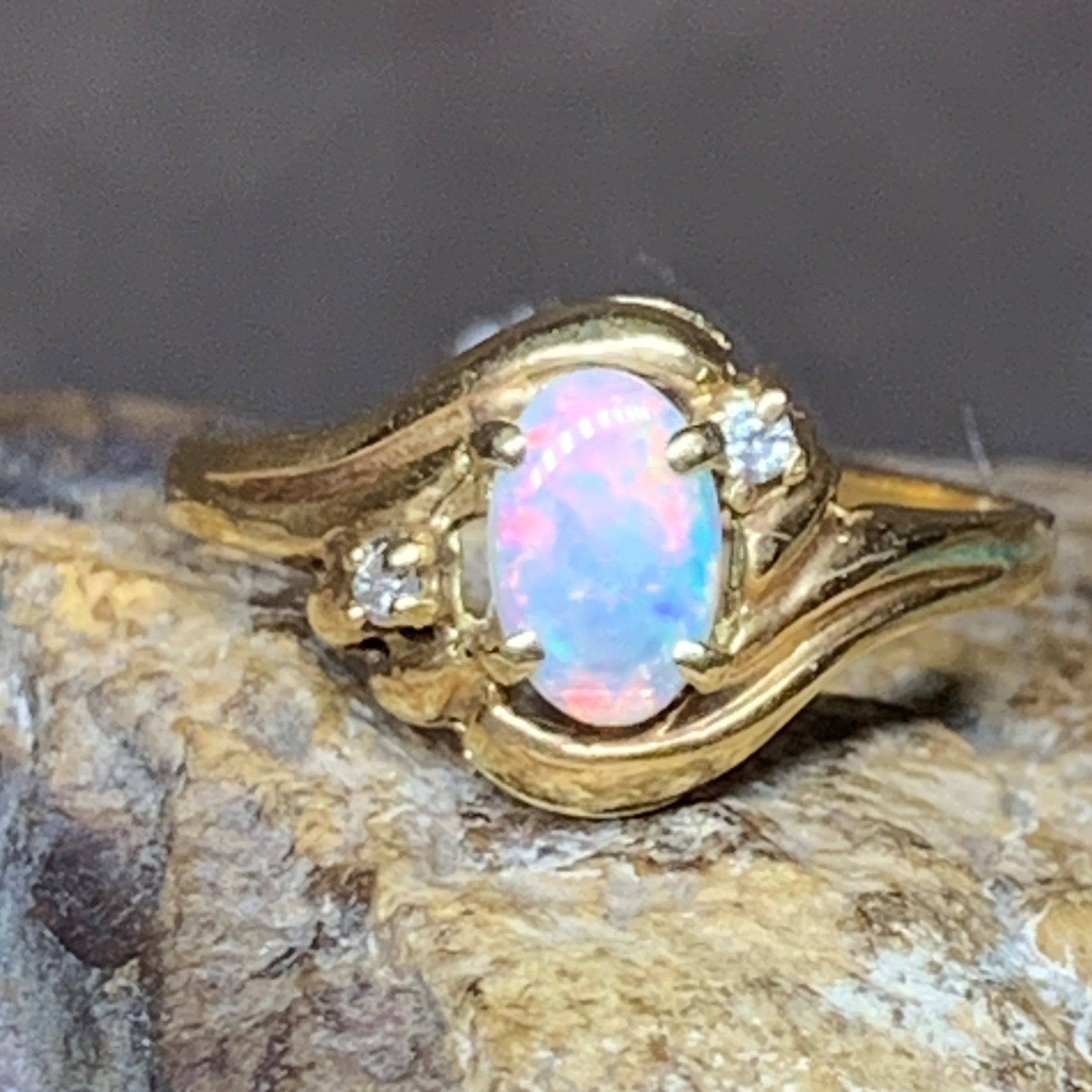 18kt Yellow Gold White Opal and Diamond ring - Masterpiece Jewellery Opal & Gems Sydney Australia | Online Shop