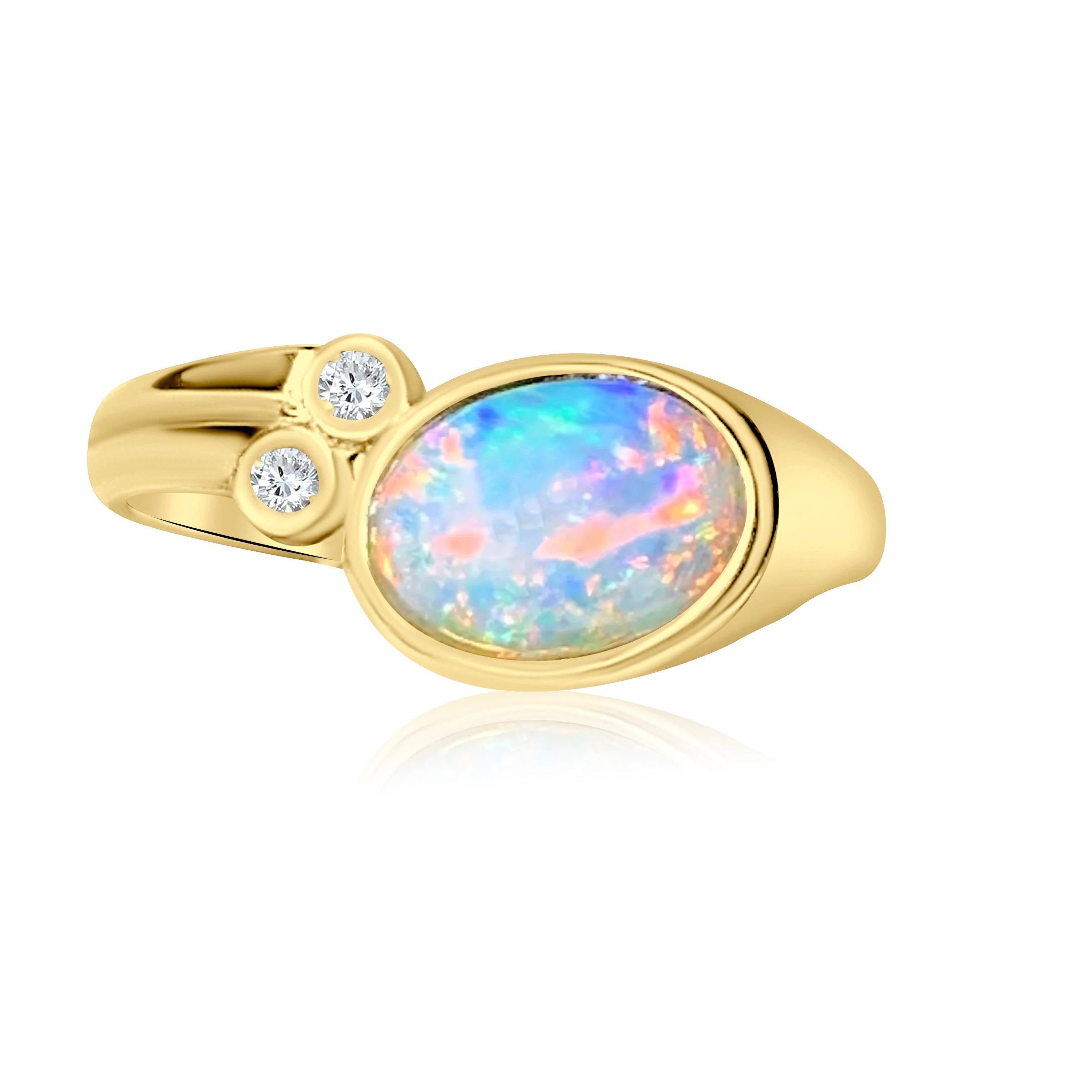 18kt Yellow Gold White Opal and Diamond ring - Masterpiece Jewellery Opal & Gems Sydney Australia | Online Shop