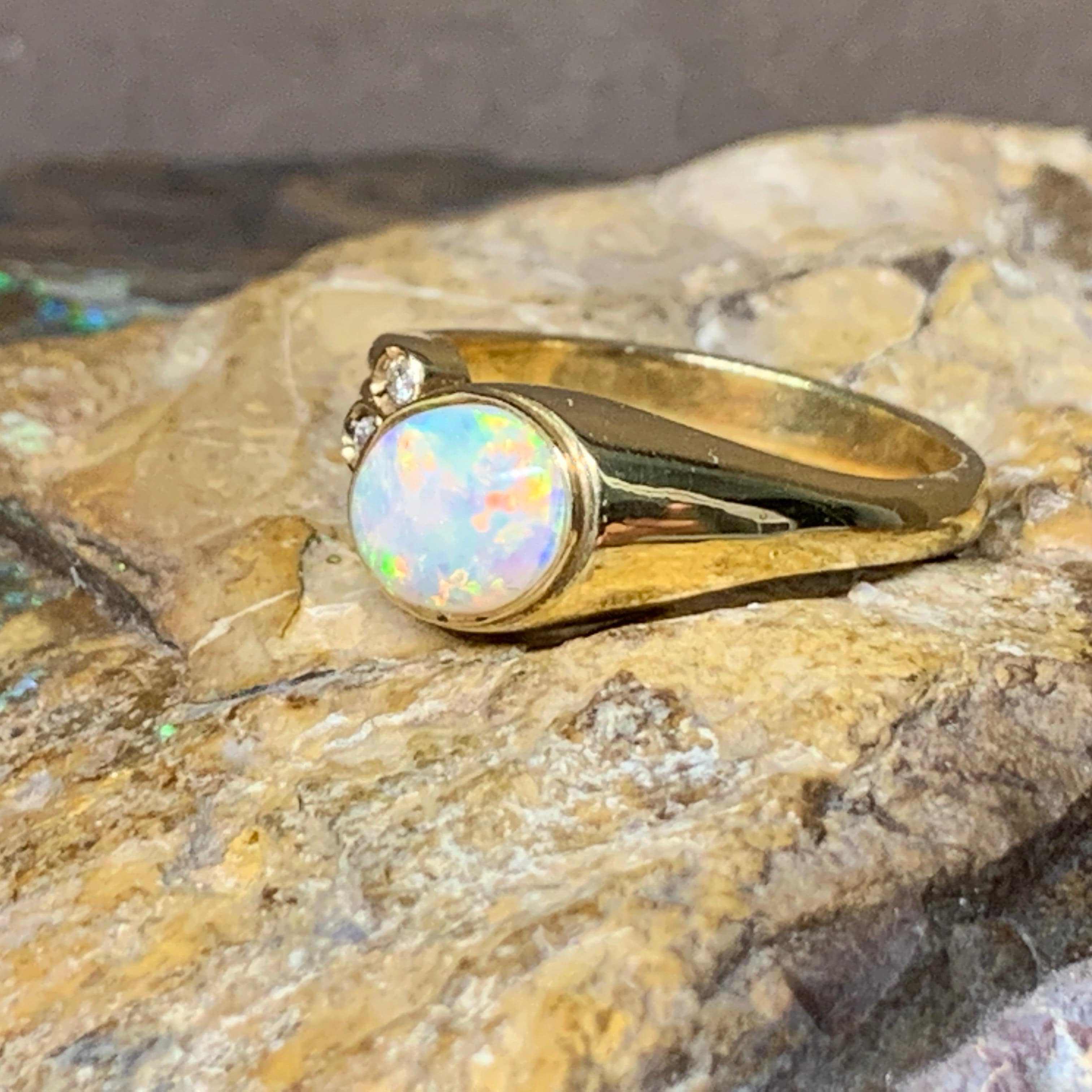 18kt Yellow Gold White Opal and Diamond ring - Masterpiece Jewellery Opal & Gems Sydney Australia | Online Shop