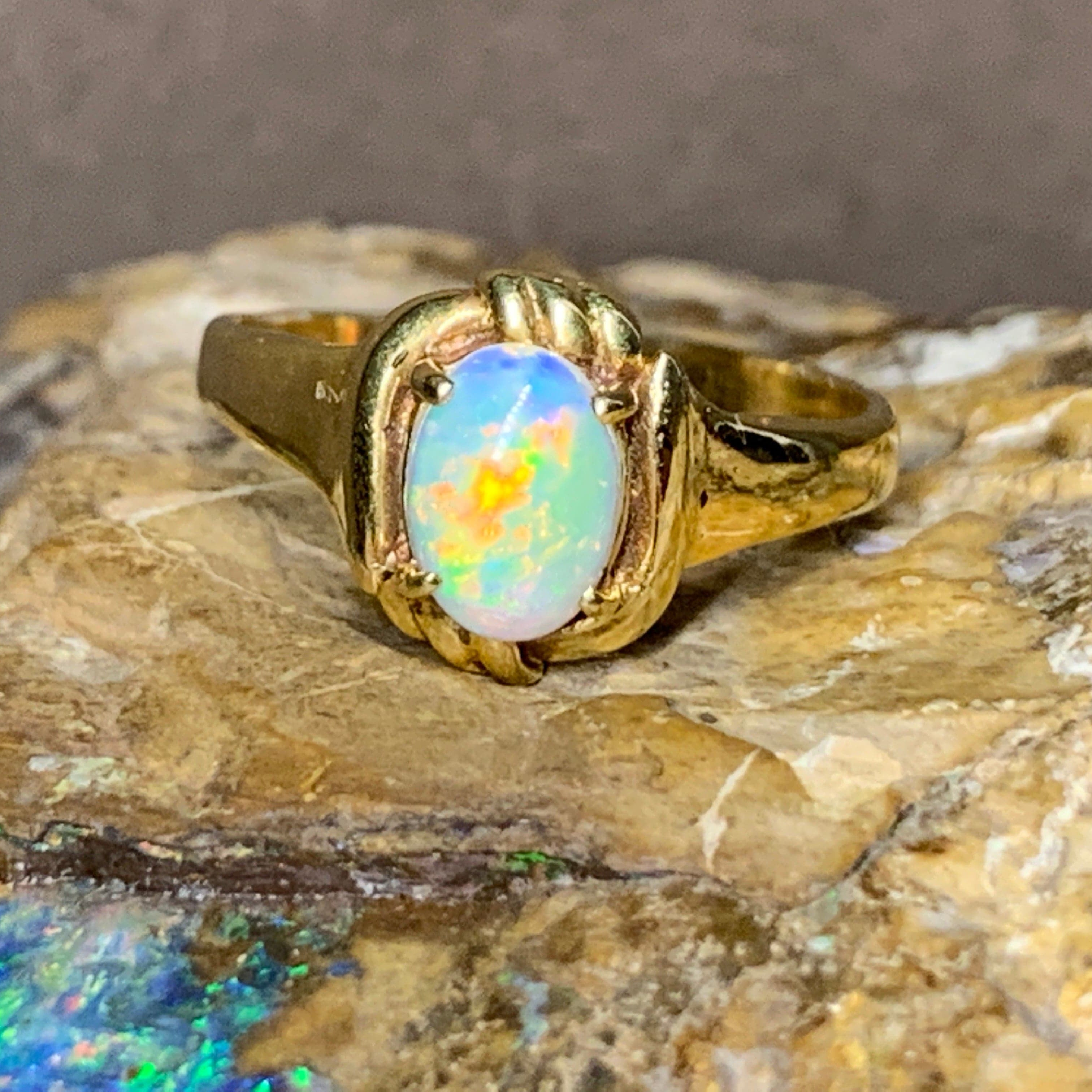 18kt Yellow Gold White Opal ring - Masterpiece Jewellery Opal & Gems Sydney Australia | Online Shop