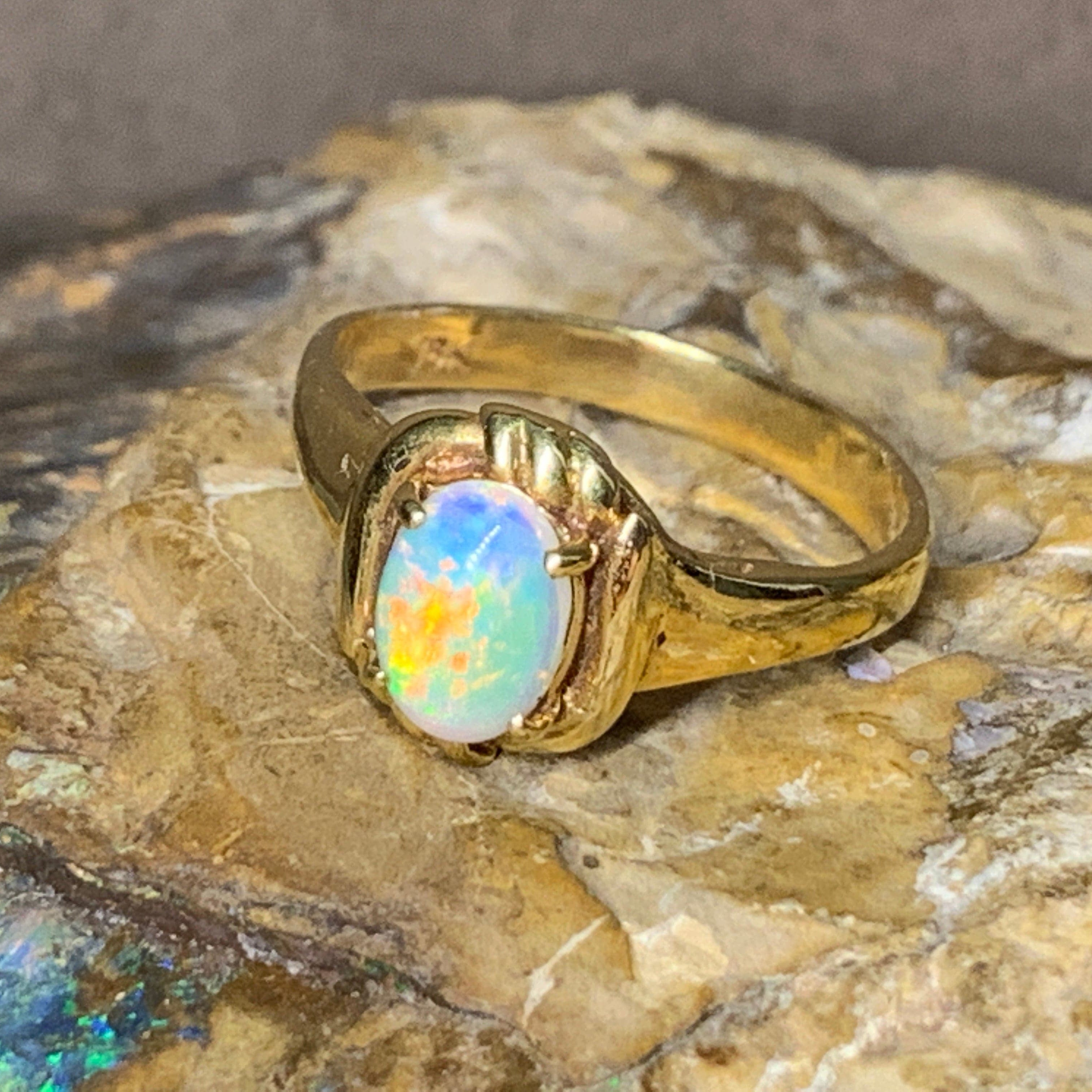 18kt Yellow Gold White Opal ring - Masterpiece Jewellery Opal & Gems Sydney Australia | Online Shop