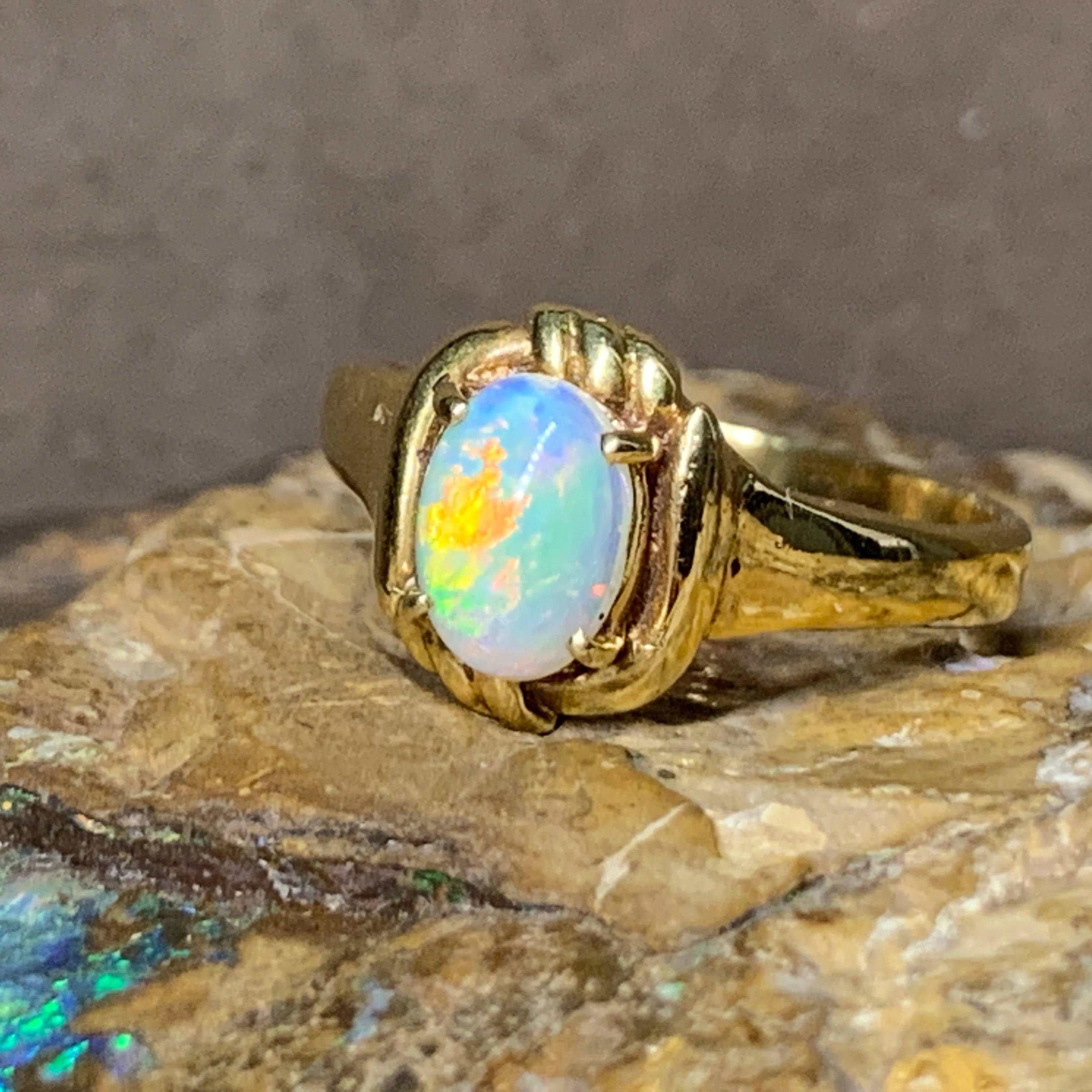 18kt Yellow Gold White Opal ring - Masterpiece Jewellery Opal & Gems Sydney Australia | Online Shop