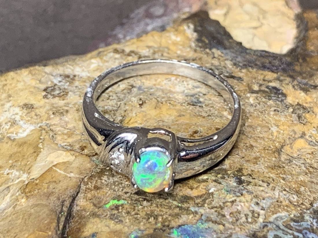 18kt White Gold Black Crystal Opal and Diamond ring - Masterpiece Jewellery Opal & Gems Sydney Australia | Online Shop