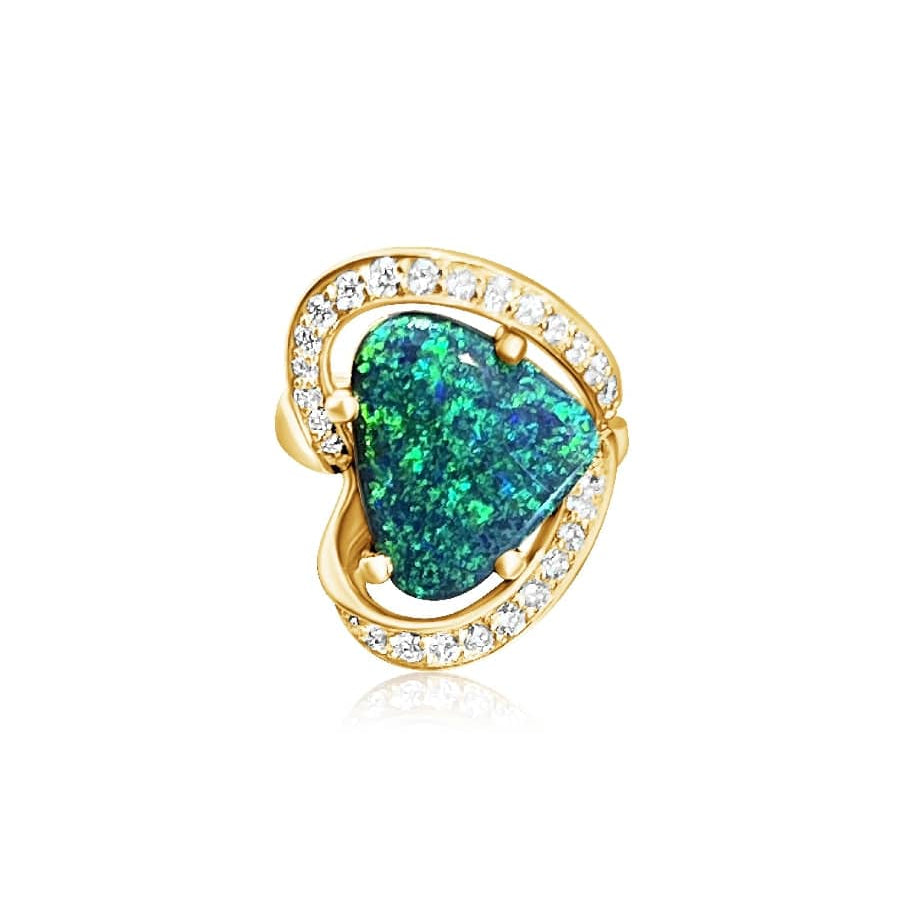 18kt Yellow gold Black Opal and Diamond ring - Masterpiece Jewellery Opal & Gems Sydney Australia | Online Shop