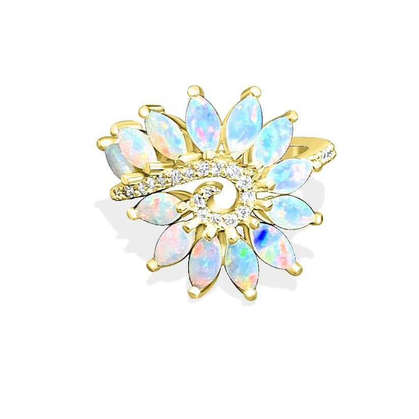 18kt Yellow Gold Marquise shape Opal and Diamond ring - Masterpiece Jewellery Opal & Gems Sydney Australia | Online Shop
