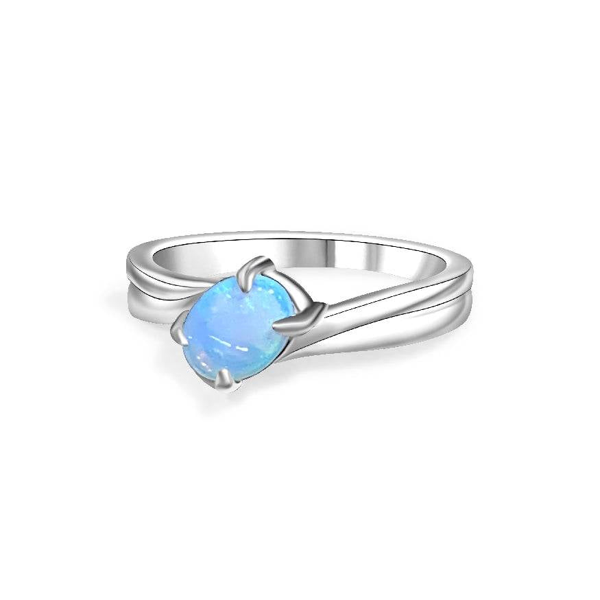 One Sterling Silver cross over White Opal 7x5mm ring - Masterpiece Jewellery Opal & Gems Sydney Australia | Online Shop