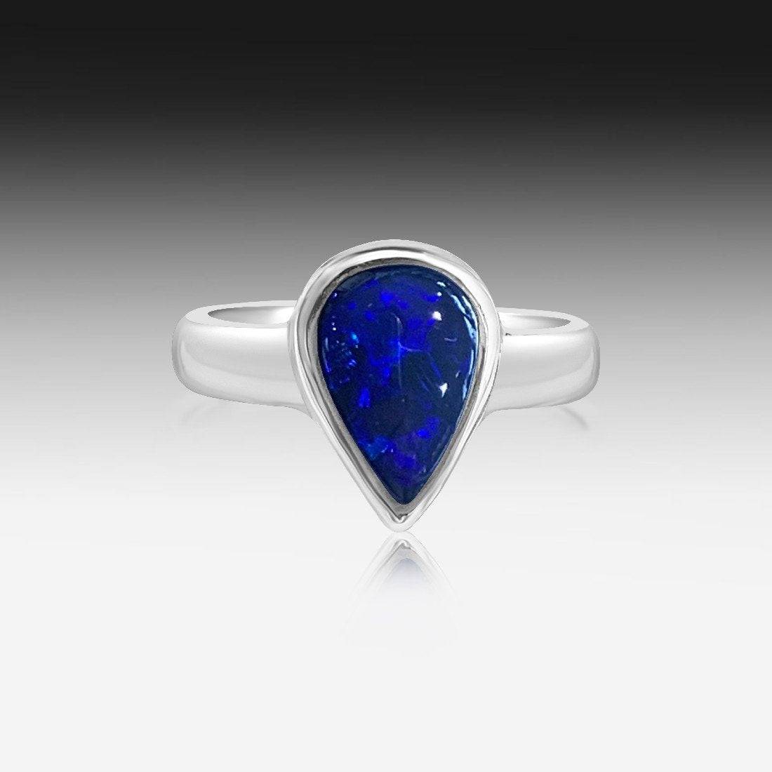 Sterling Silver Black Opal ring - Masterpiece Jewellery Opal & Gems Sydney Australia | Online Shop