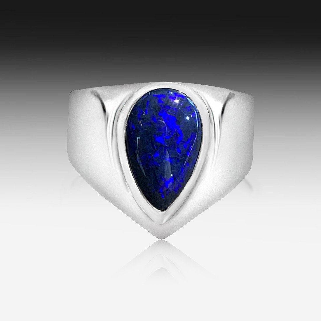 Sterling Silver Black Opal ring - Masterpiece Jewellery Opal & Gems Sydney Australia | Online Shop