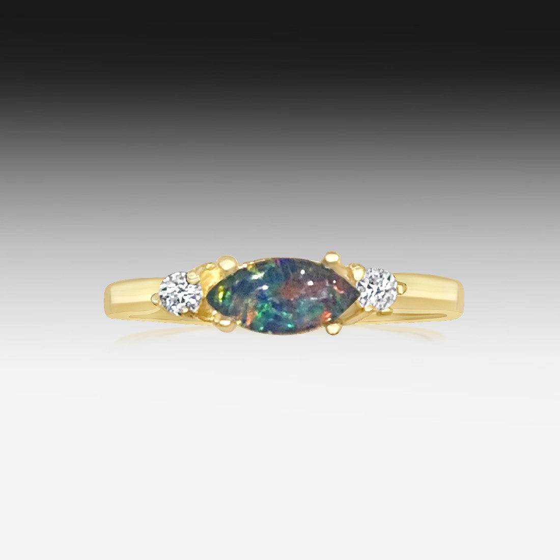 Sterling Silver Gold plated Opal triplet and cubic zirconia ring - Masterpiece Jewellery Opal & Gems Sydney Australia | Online Shop