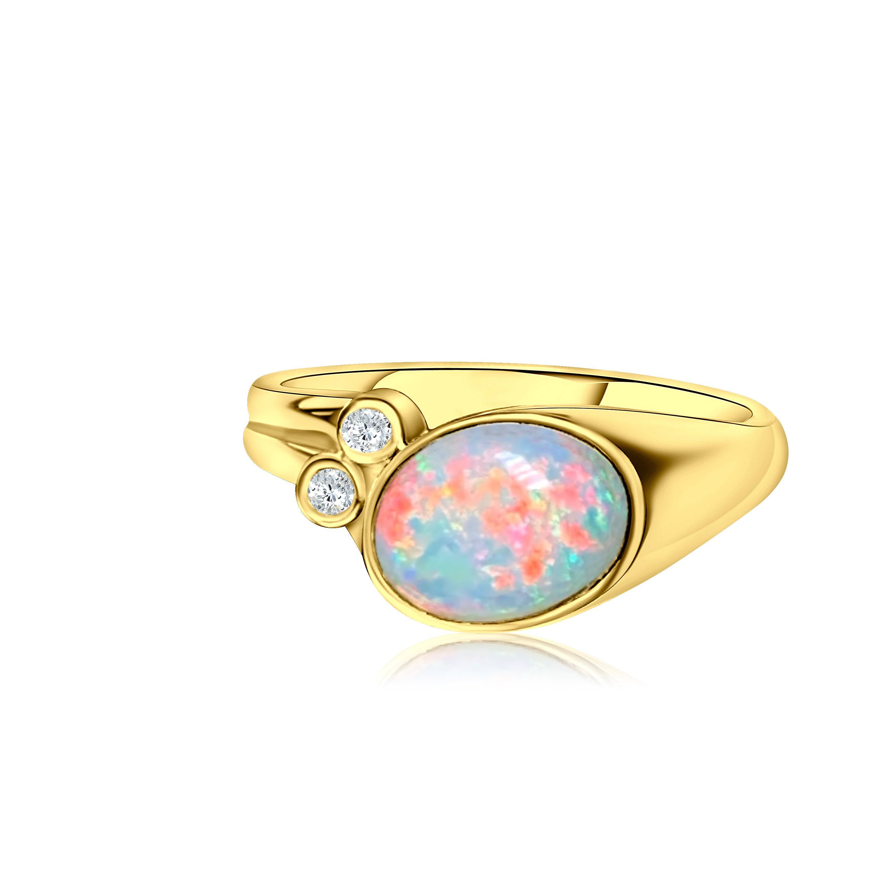 18kt Yellow Gold White Opal and Diamond ring - Masterpiece Jewellery Opal & Gems Sydney Australia | Online Shop