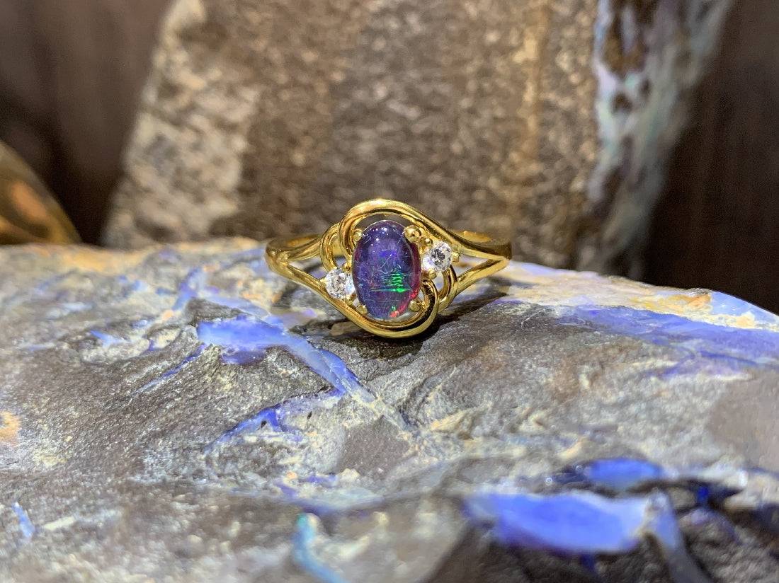 Gold Plated Sterling Silver 7x5mm Opal ring - Masterpiece Jewellery Opal & Gems Sydney Australia | Online Shop