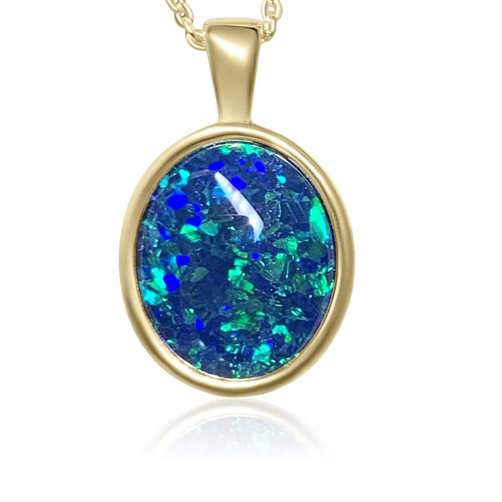 Gold Plated Sterling Silver 10x8mm Opal triplet classic bezel set pendant - Masterpiece Jewellery Opal & Gems Sydney Australia | Online Shop