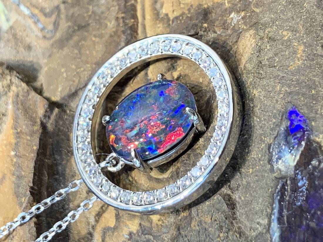 Sterling Silver Circle pendant with Opal Triplet - Masterpiece Jewellery Opal & Gems Sydney Australia | Online Shop