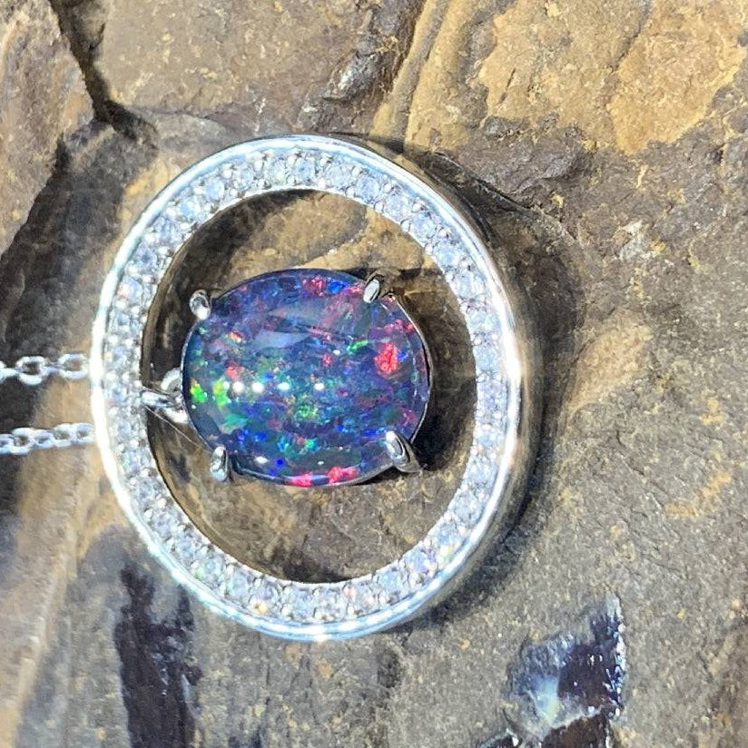 Sterling Silver Circle pendant with Opal Triplet - Masterpiece Jewellery Opal & Gems Sydney Australia | Online Shop