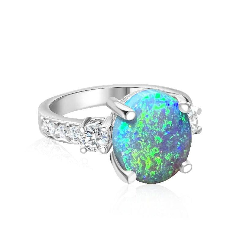 18KT White Gold Black Opal and Diamond ring - Masterpiece Jewellery Opal & Gems Sydney Australia | Online Shop