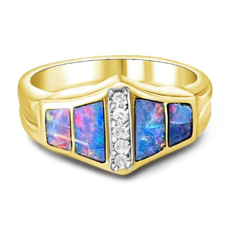 18kt Yellow Gold Inlay Opal and Diamond ring - Masterpiece Jewellery Opal & Gems Sydney Australia | Online Shop