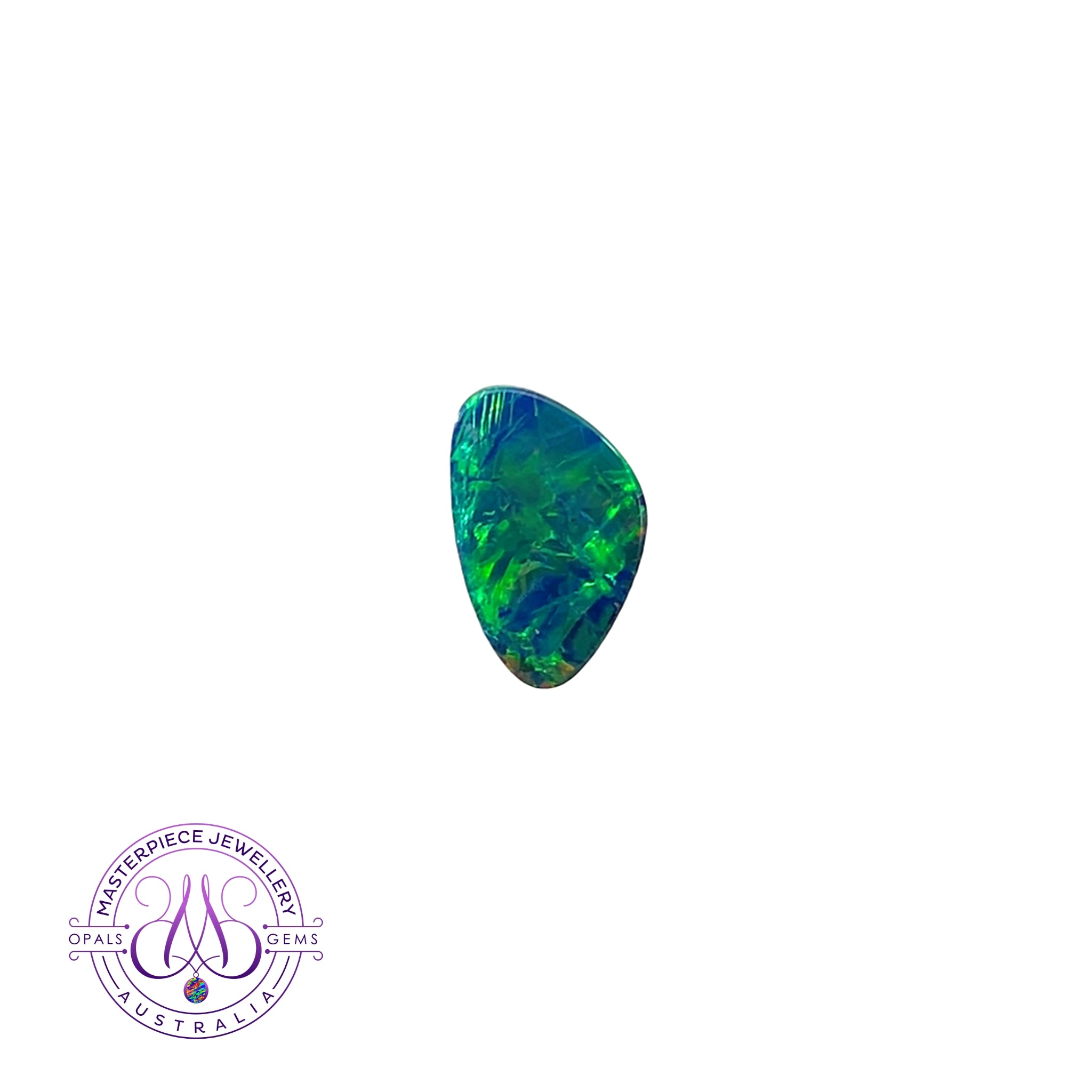 Loose Australian opal doublet, 2.46ct freeform shape, 14.2x9mm, blue green yellow and orange play-of-colour
