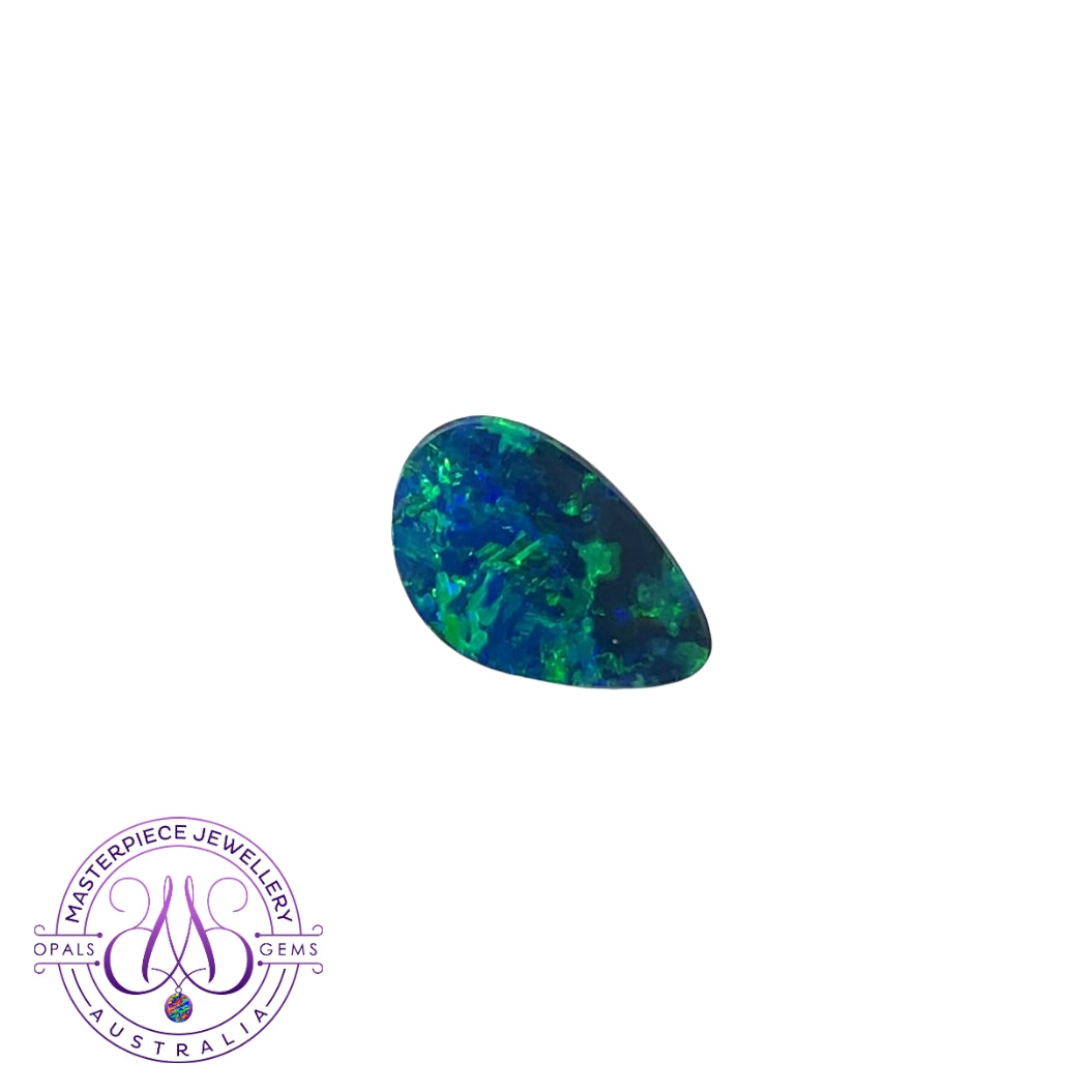 Loose Australian opal doublet, 3.53ct drop shape, 15.5x10mm, blue green and yellow play-of-colour