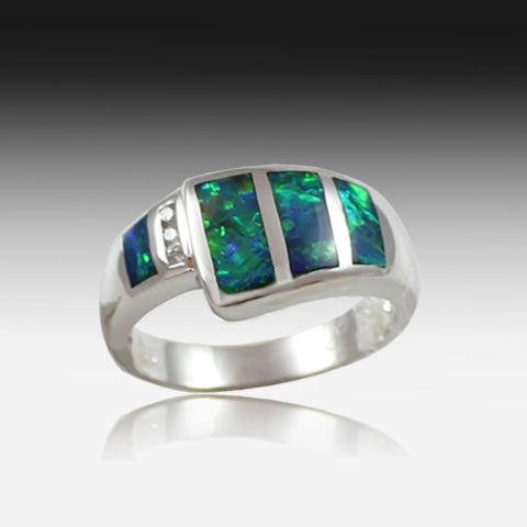 14kt White Gold Opal inlay diamond ring - Masterpiece Jewellery Opal & Gems Sydney Australia | Online Shop