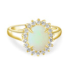 Gold Plated Silver 9x7mm White Opal and cubic zirconia Halo ring