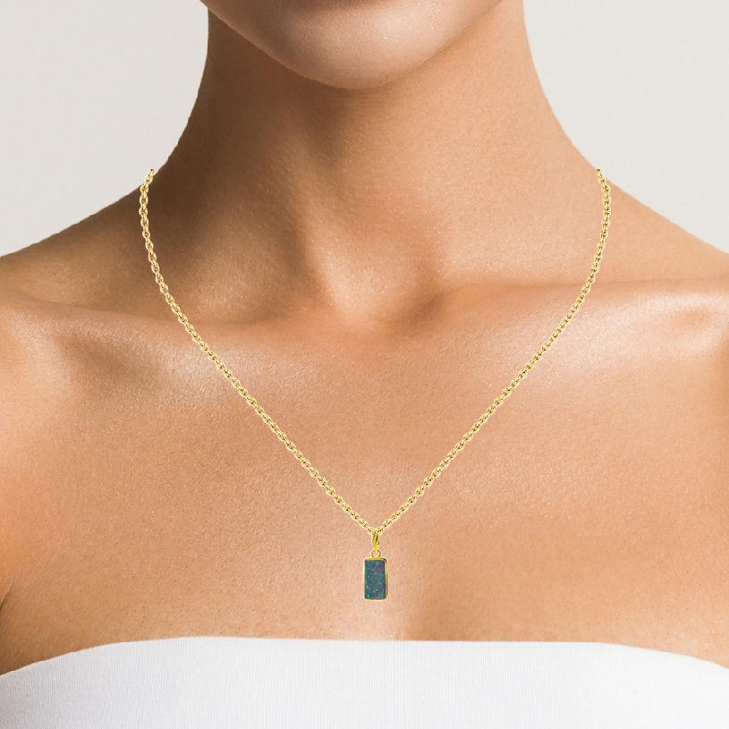 Gold Plated Silver rectangular Opal doublet pendant - Masterpiece Jewellery Opal & Gems Sydney Australia | Online Shop