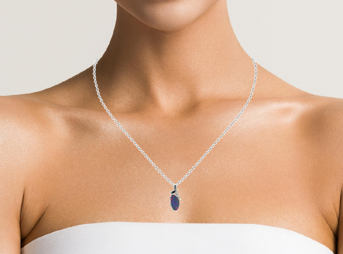 Sterling Silver Opal doublet 22.7x9.8mm pendant - Masterpiece Jewellery Opal & Gems Sydney Australia | Online Shop