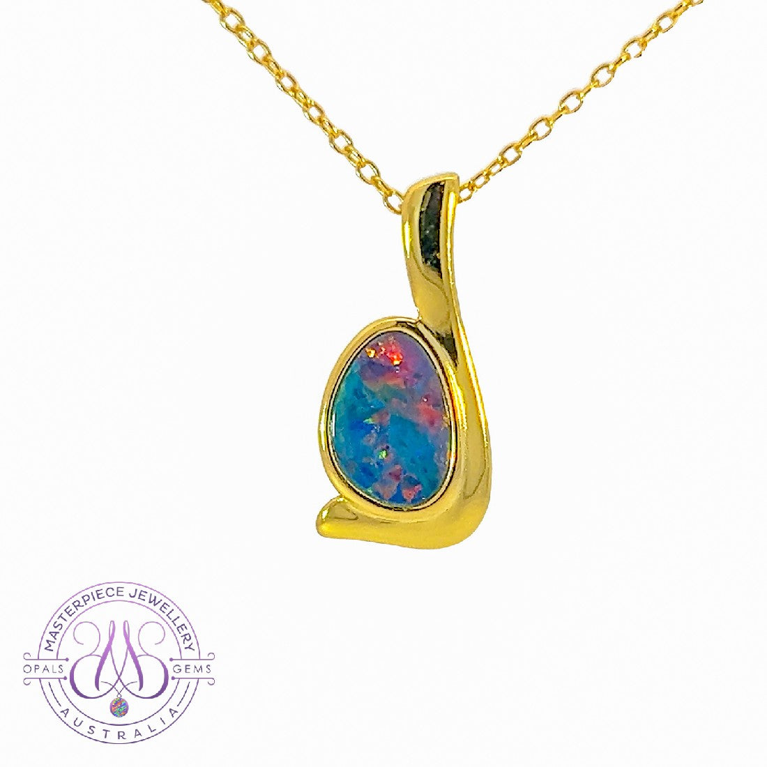 Gold plated Silver Opal doublet 20x9mm pendant - Masterpiece Jewellery Opal & Gems Sydney Australia | Online Shop