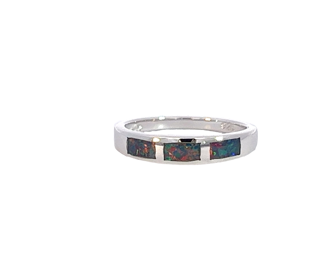 Silver Opal inlay straight band ring - Masterpiece Jewellery Opal & Gems Sydney Australia | Online Shop