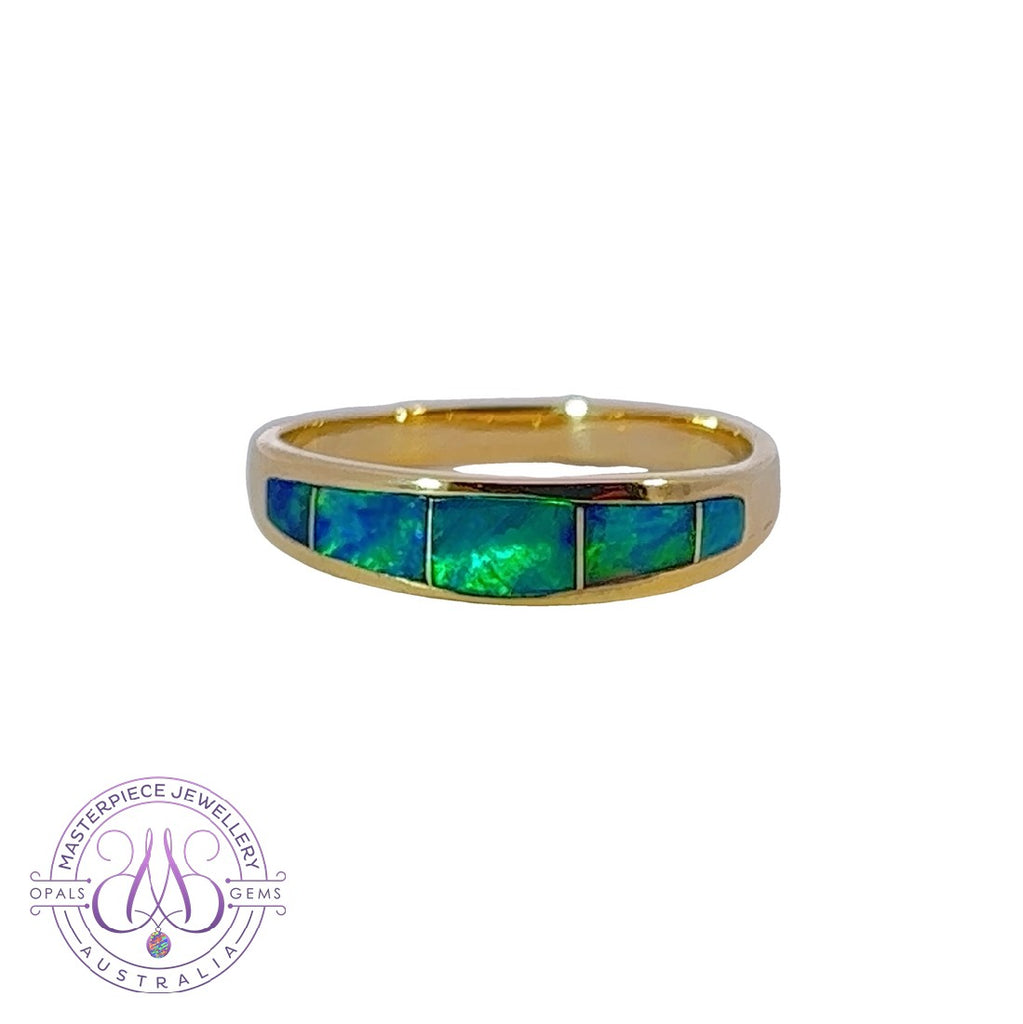 14kt Yellow Gold Opal inlay band - Masterpiece Jewellery Opal & Gems Sydney Australia | Online Shop