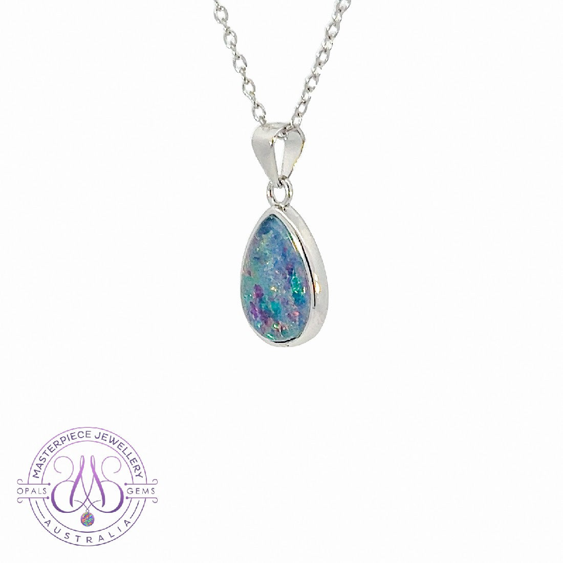 One Sterling Silver Pearshape 10x7mm Opal triplet pendant - Masterpiece Jewellery Opal & Gems Sydney Australia | Online Shop