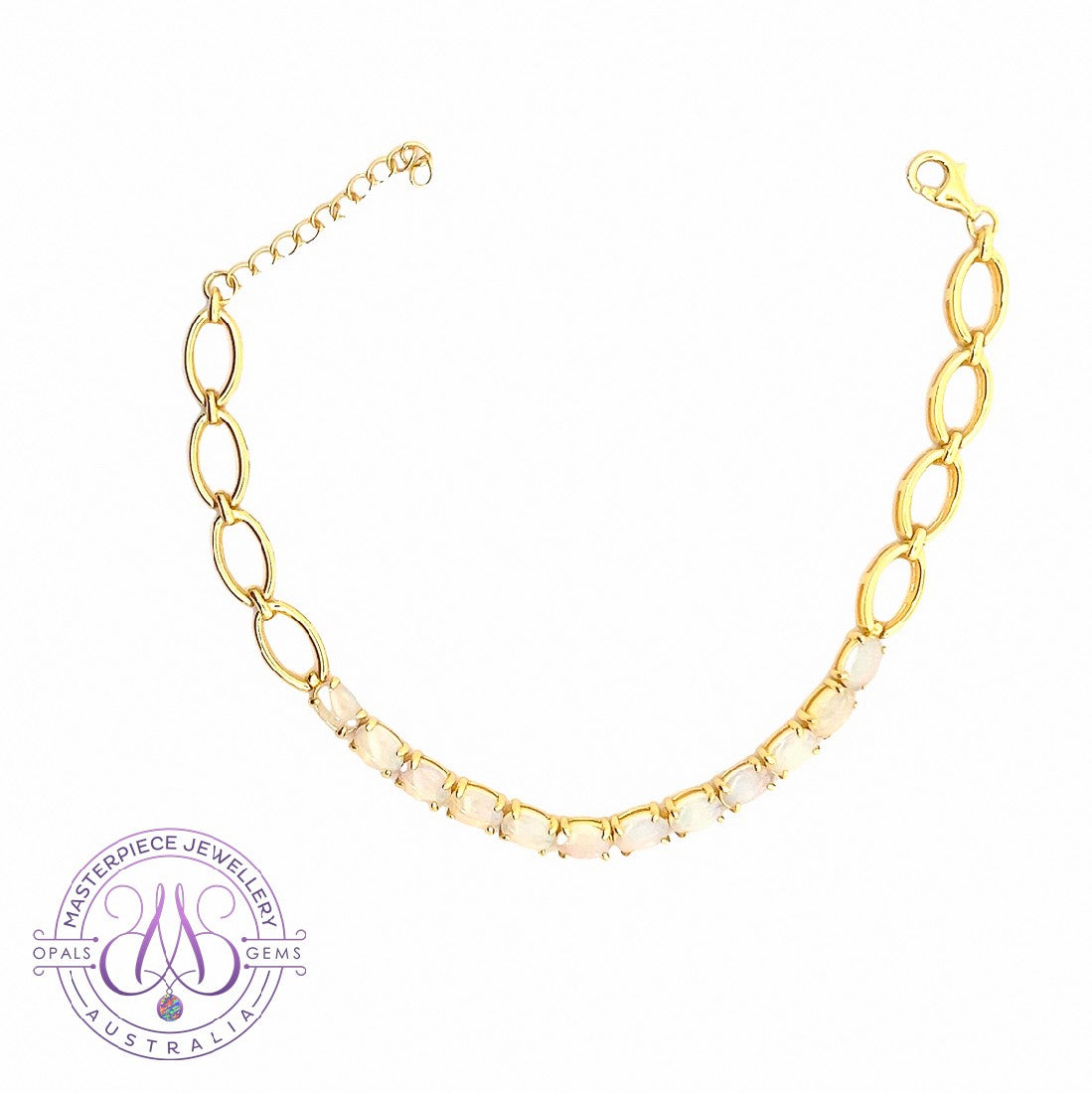 Gold Plate Silver 6x4mm White Opal tennis bracelet style - Masterpiece Jewellery Opal & Gems Sydney Australia | Online Shop