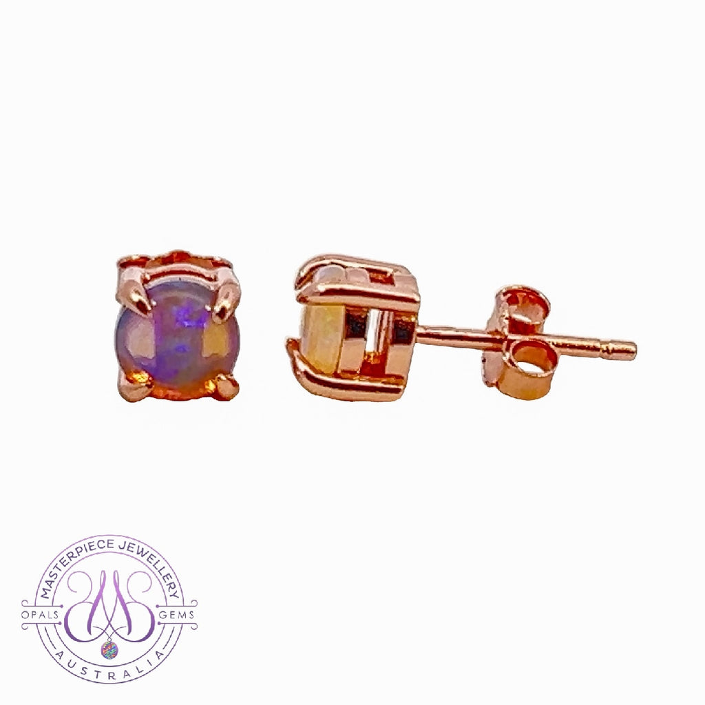 Rose Gold plated Sterling Silver 5mm Round Light Opal claw studs - Masterpiece Jewellery Opal & Gems Sydney Australia | Online Shop