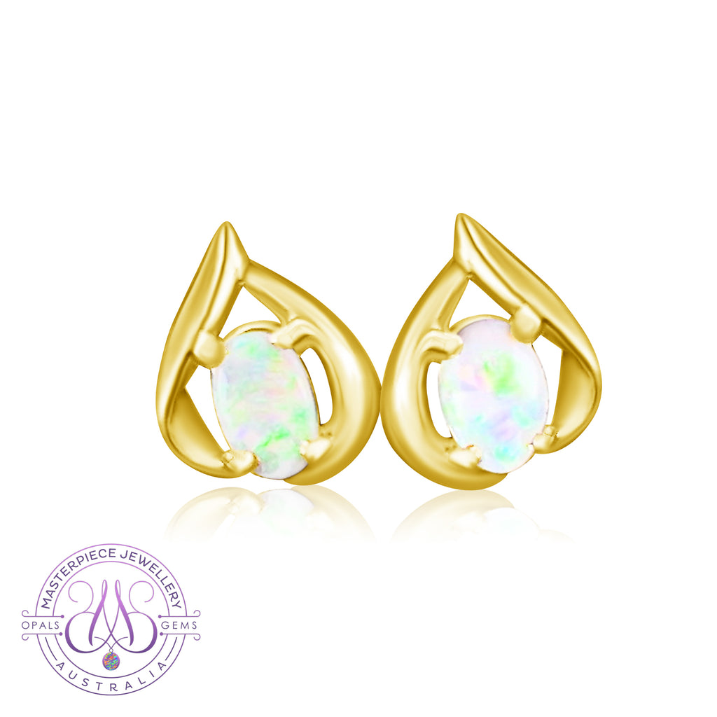 18kt Yellow Gold pair of heart shape Opal eearrings - Masterpiece Jewellery Opal & Gems Sydney Australia | Online Shop