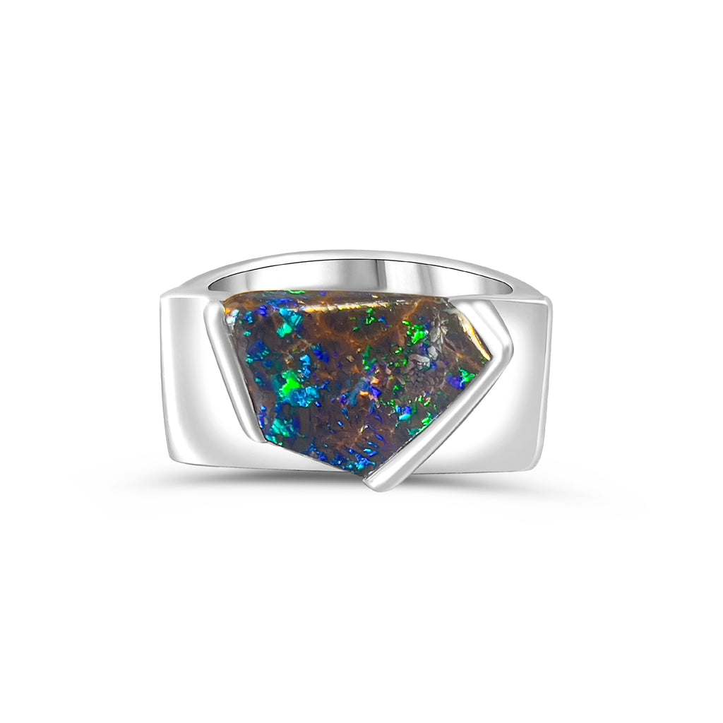 Sterling Silver Kite cut Boulder Opal ring mens - Masterpiece Jewellery Opal & Gems Sydney Australia | Online Shop