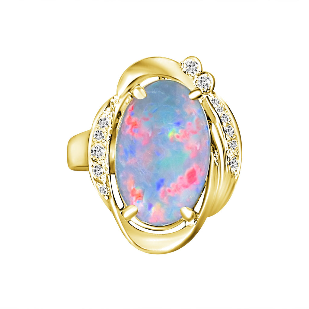 18kt Yellow Gold Black Opal Red flashes 4.86ct and diamond ring - Masterpiece Jewellery Opal & Gems Sydney Australia | Online Shop