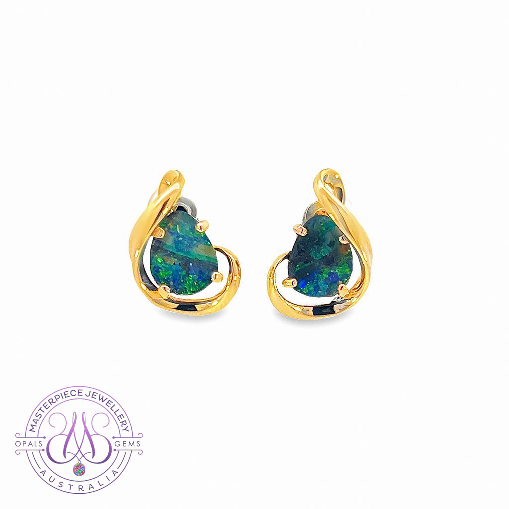 9kt Pair of Gold Boulder Opal 3.79ct earrings - Masterpiece Jewellery Opal & Gems Sydney Australia | Online Shop