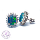 Sterling Silver 10x8mm Opal triplet cluster earrings studs