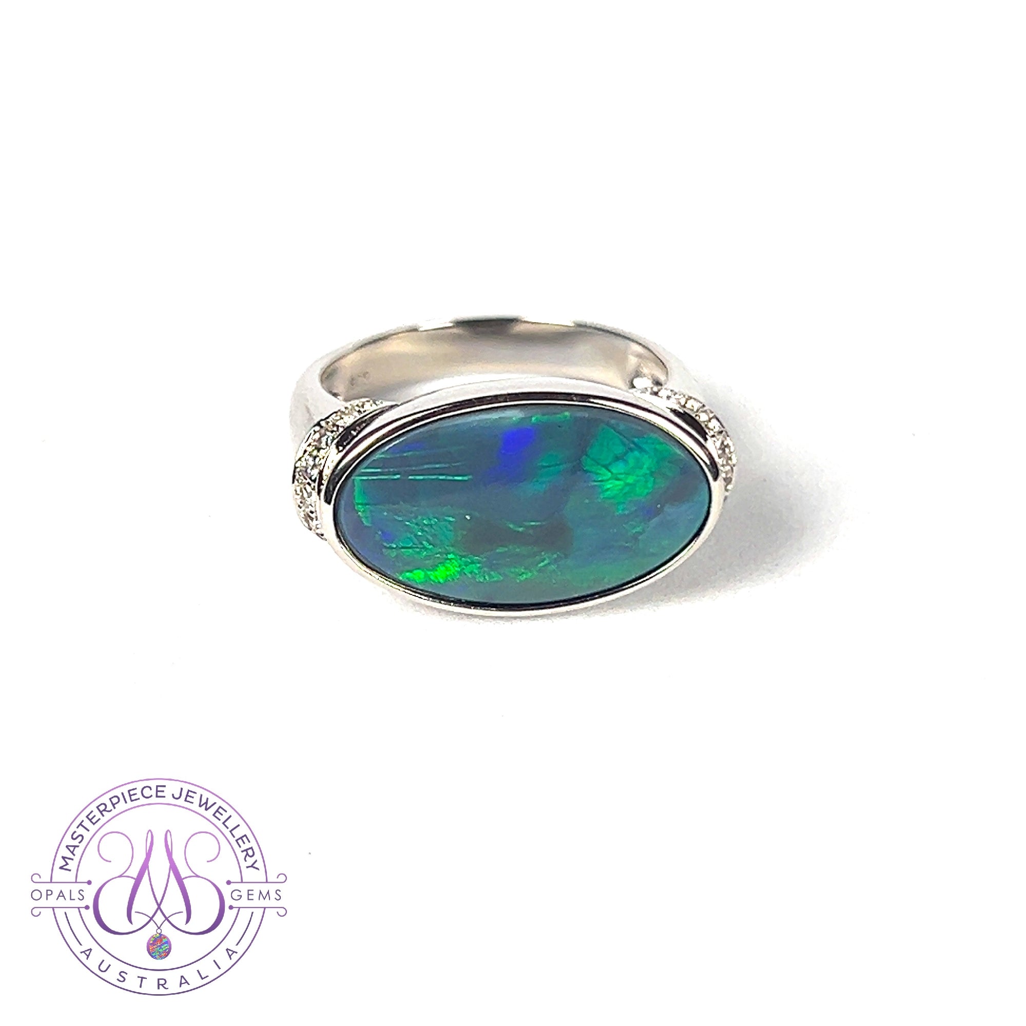 Sterling Silver Black Opal 3.95ct and cubic zirconia ring