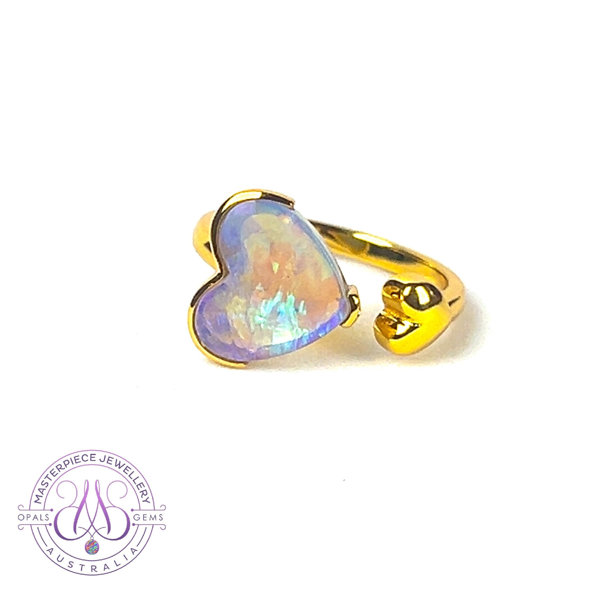 Gold Plated Sterling Silver split ring with Heart Shape Black Opal 2.23ct