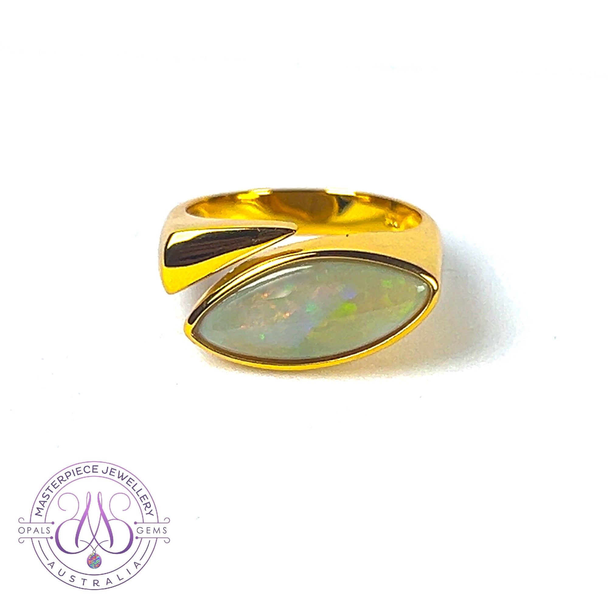 Gold Plated Sterling Silver Black Opal marquise 2.86ct bezel set open shank ring