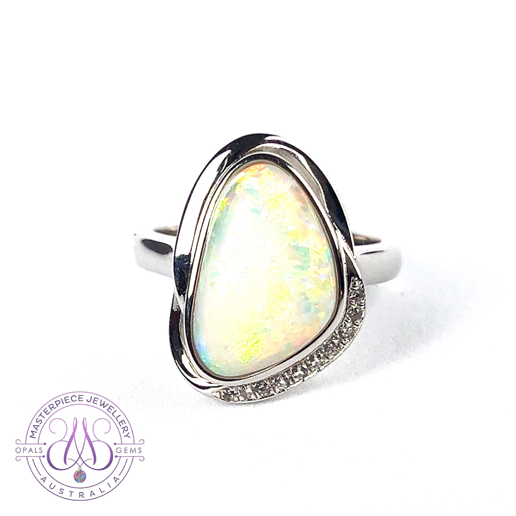 Sterling Silver White Opal 2.45ct and cubic zirconia ring bezel set