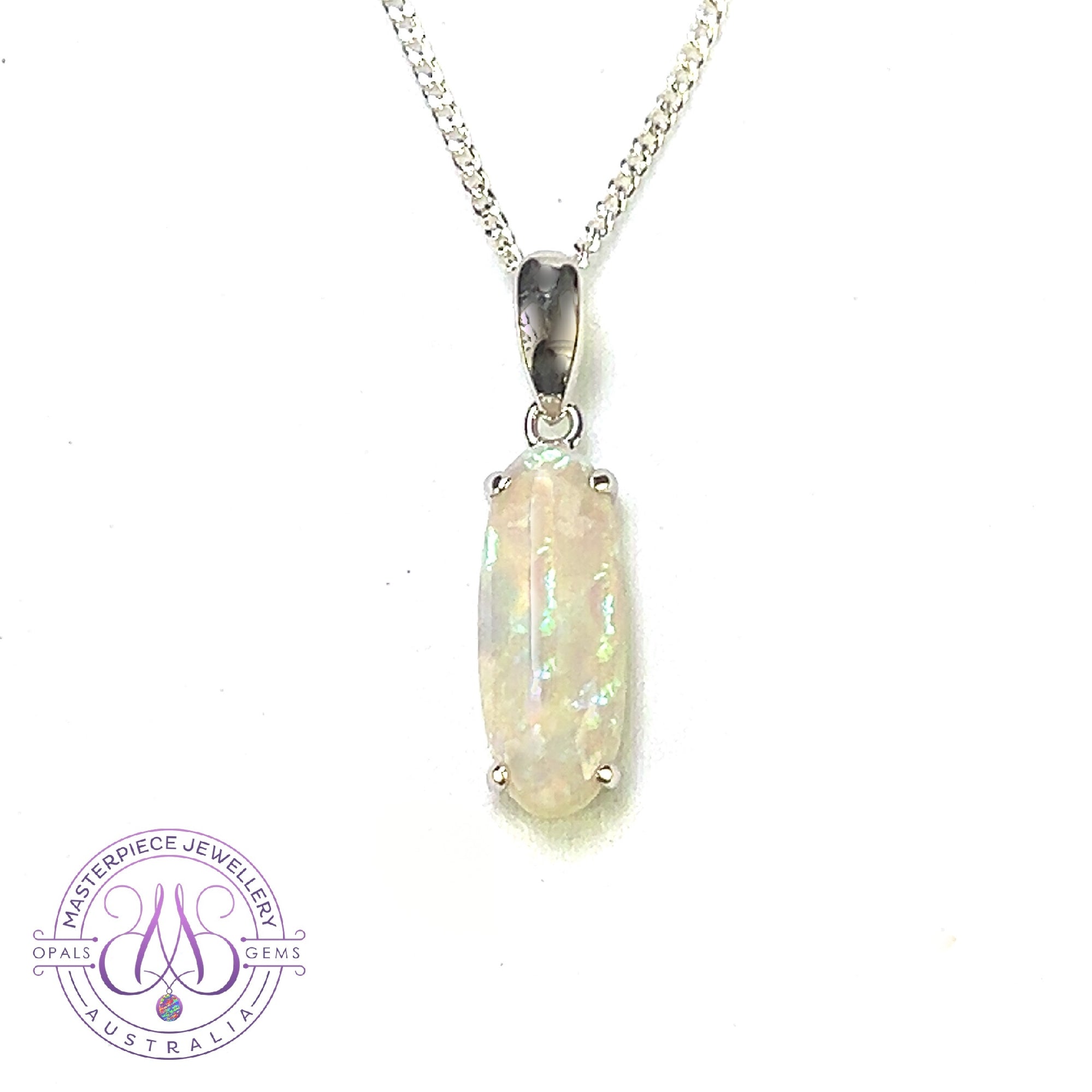 One Sterling Silver Light Opal 1.8ct Oval claw pendant