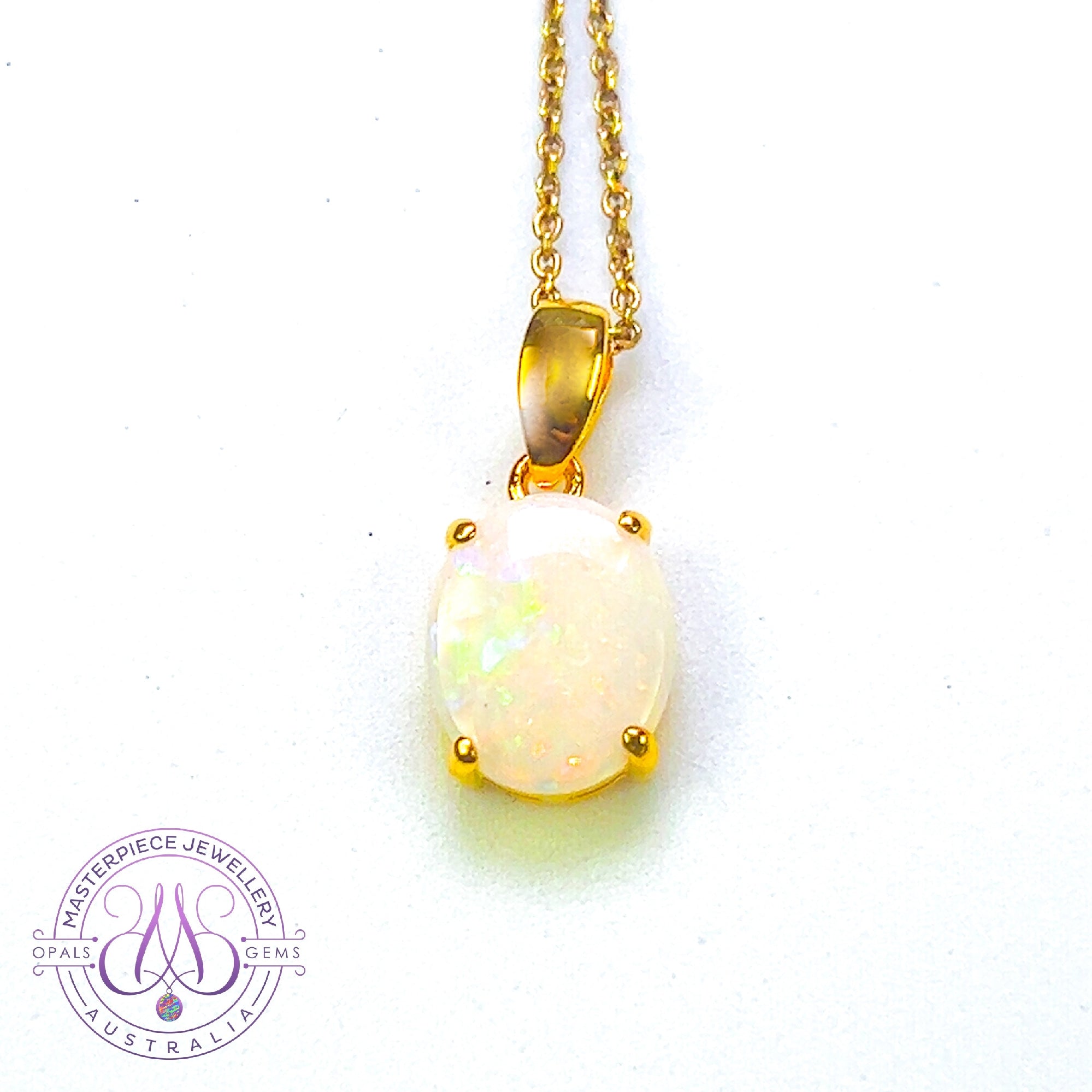 Gold Plated Sterling Silver White Opal 11x9mm pendant