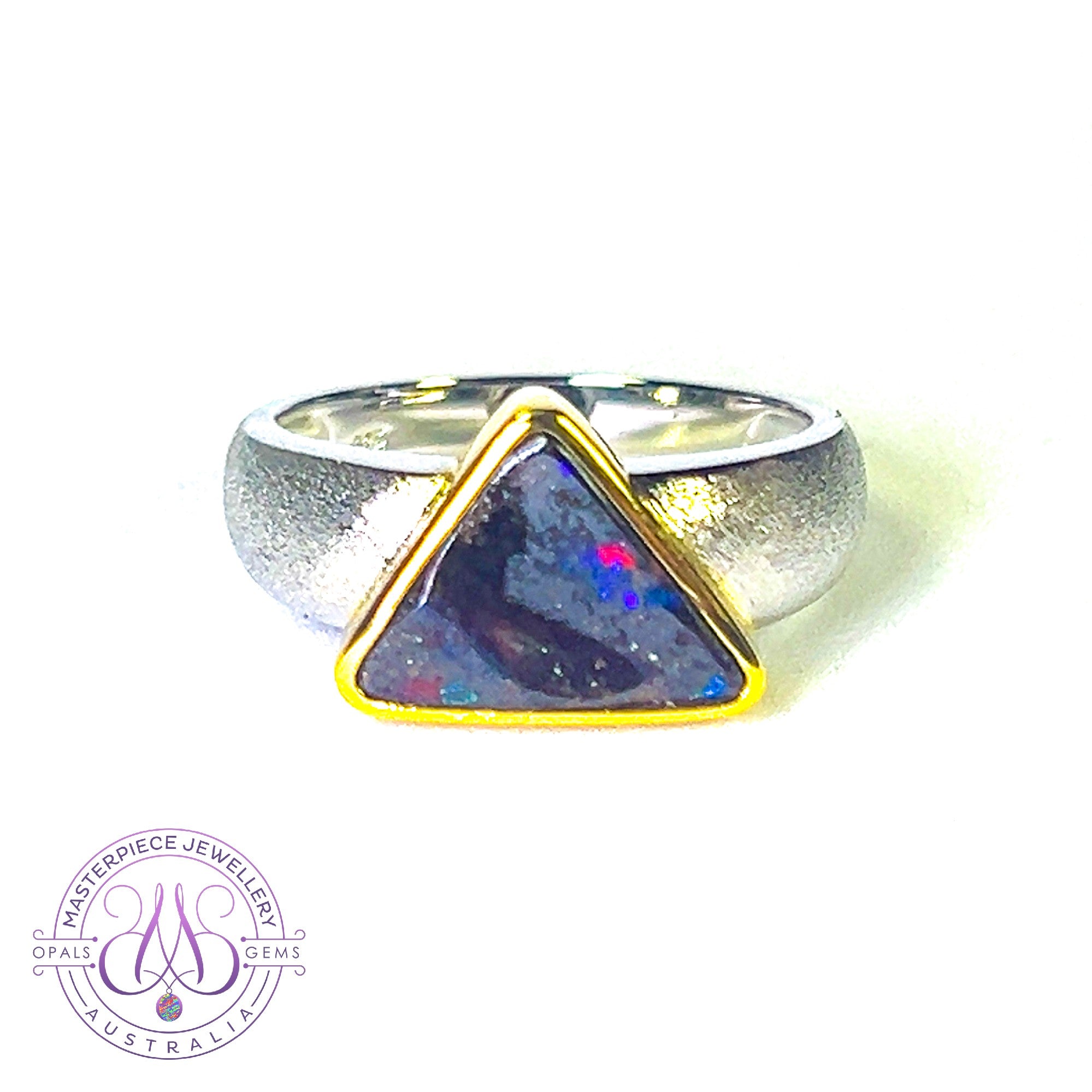 Sterling Silver matte and gold plated Boulder Opal 2.8ct ring