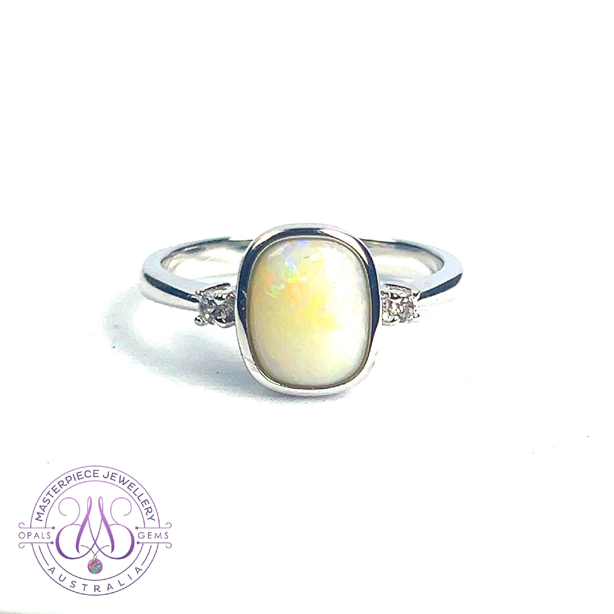 One sterling Silver 1.1ct White Opal square setting ring