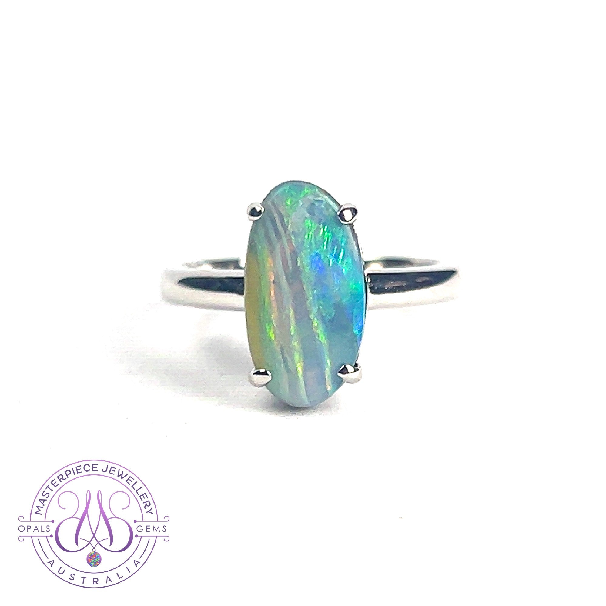 Sterling Silver Boulder Opal 2.9ct Oval claw set ring